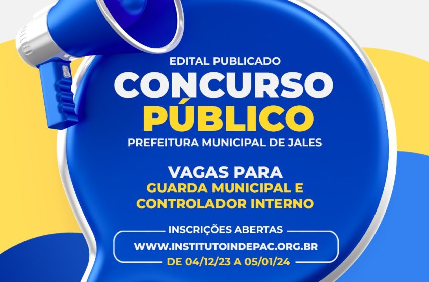  Concurso Público para cargos de Controlador Interno e Guarda Civil Municipal na cidade de Jales terá inscrições abertas no próximo dia 04 de dezembro